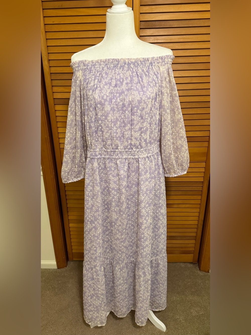 LOFT Lavender Floral Off the shoulder Maxi Dress